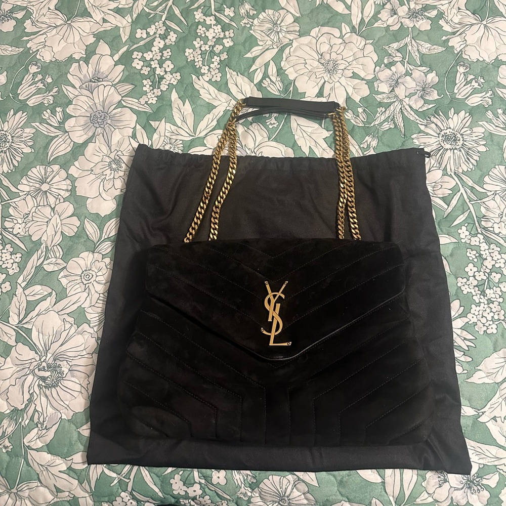 YSL Loulou Black Suede Medium Shoulder Bag